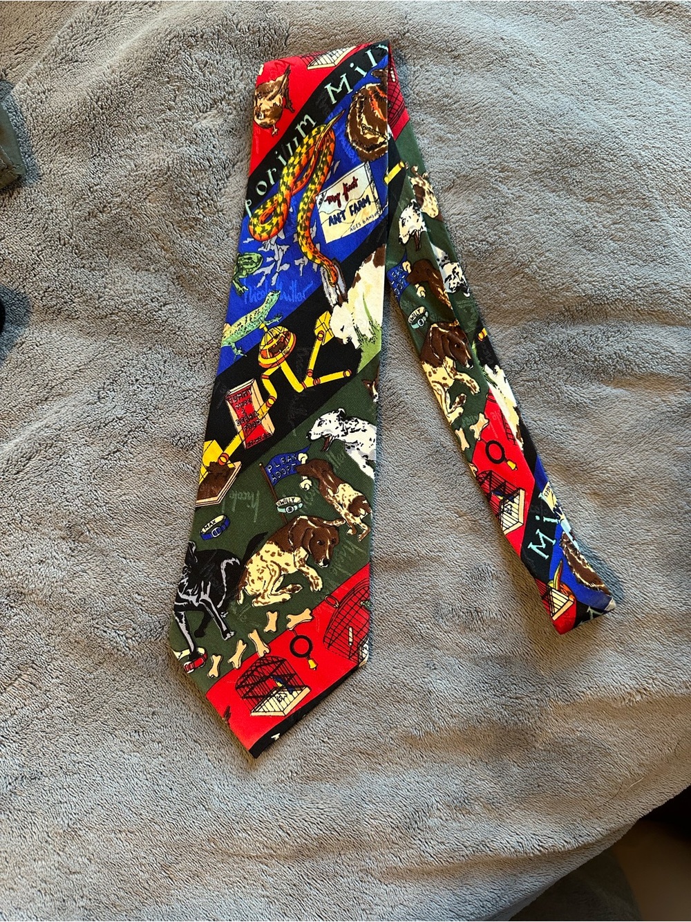 Nicole Miller Red Blue Green Novelty Dog Print Tie